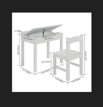 Flip Top Kids Table and Chair Set with Storage Wooden Activity Table for Arts and Crafts, Drawing, Study Toddler Desk and Chair Set (White) (New in Box)