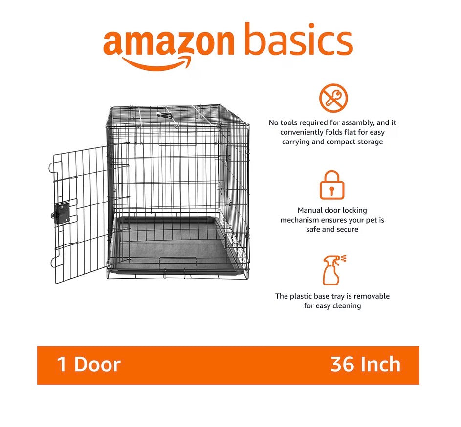 Amazon Basics Portable Metal Wire Dog Crate with Removable Tray, Single Door with Divider Panel, Foldable, Collapsible, Easy to Assemble & Clean 36 Inch X 23 Inch X 25 Inch (Black) (New in Box)