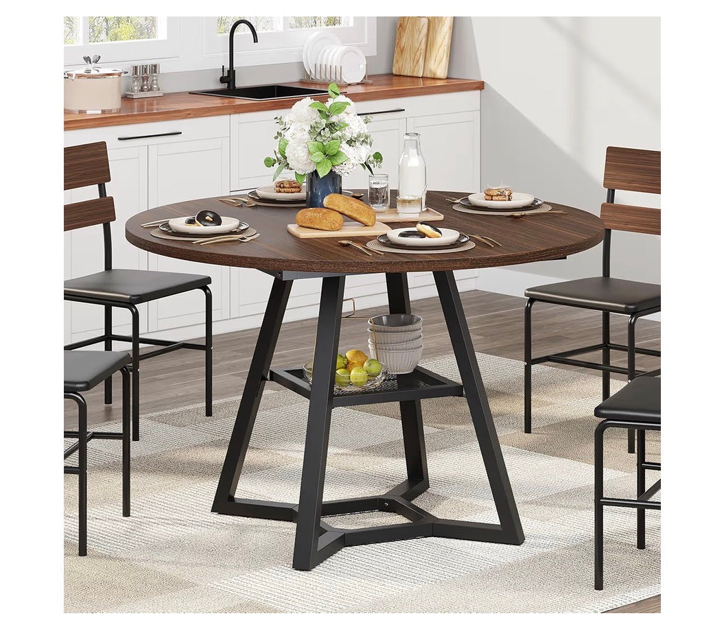 Knoworld 43 Inch Round Dining Table for 4, Kitchen Tables Dining Room Circle Dinner Table with Pedestal Metal Frame, Space Saving Wood Industrial Kitchen & Dining Room Table 43 Inches (Brown) (New in Box)