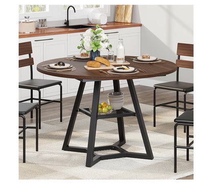 Knoworld 43 Inch Round Dining Table for 4, Kitchen Tables Dining Room Circle Dinner Table with Pedestal Metal Frame, Space Saving Wood Industrial Kitchen & Dining Room Table 43 Inches (Brown) (New in Box)
