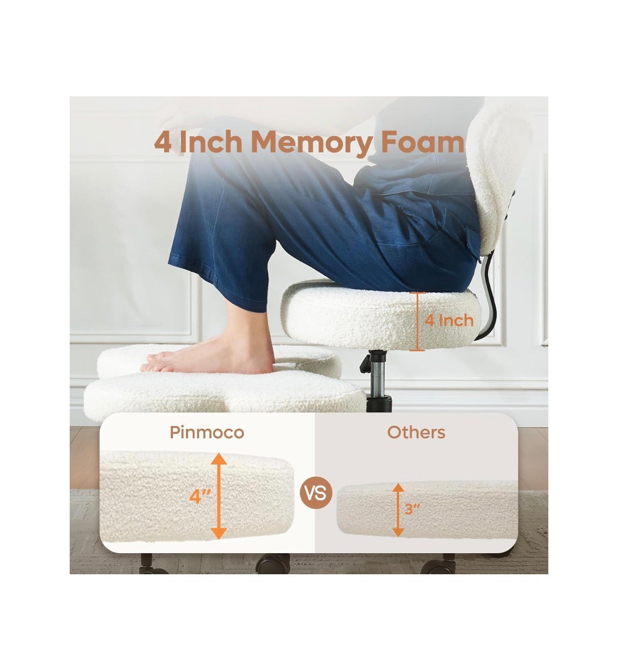 Ergonomic Cross Legged Chair 360 Degree Swivel, Lumbar Support Cross Legged ADHD Chair The All in One Meditation and Office Seat (Teddy Plush Fabric Off White) (New in Box)