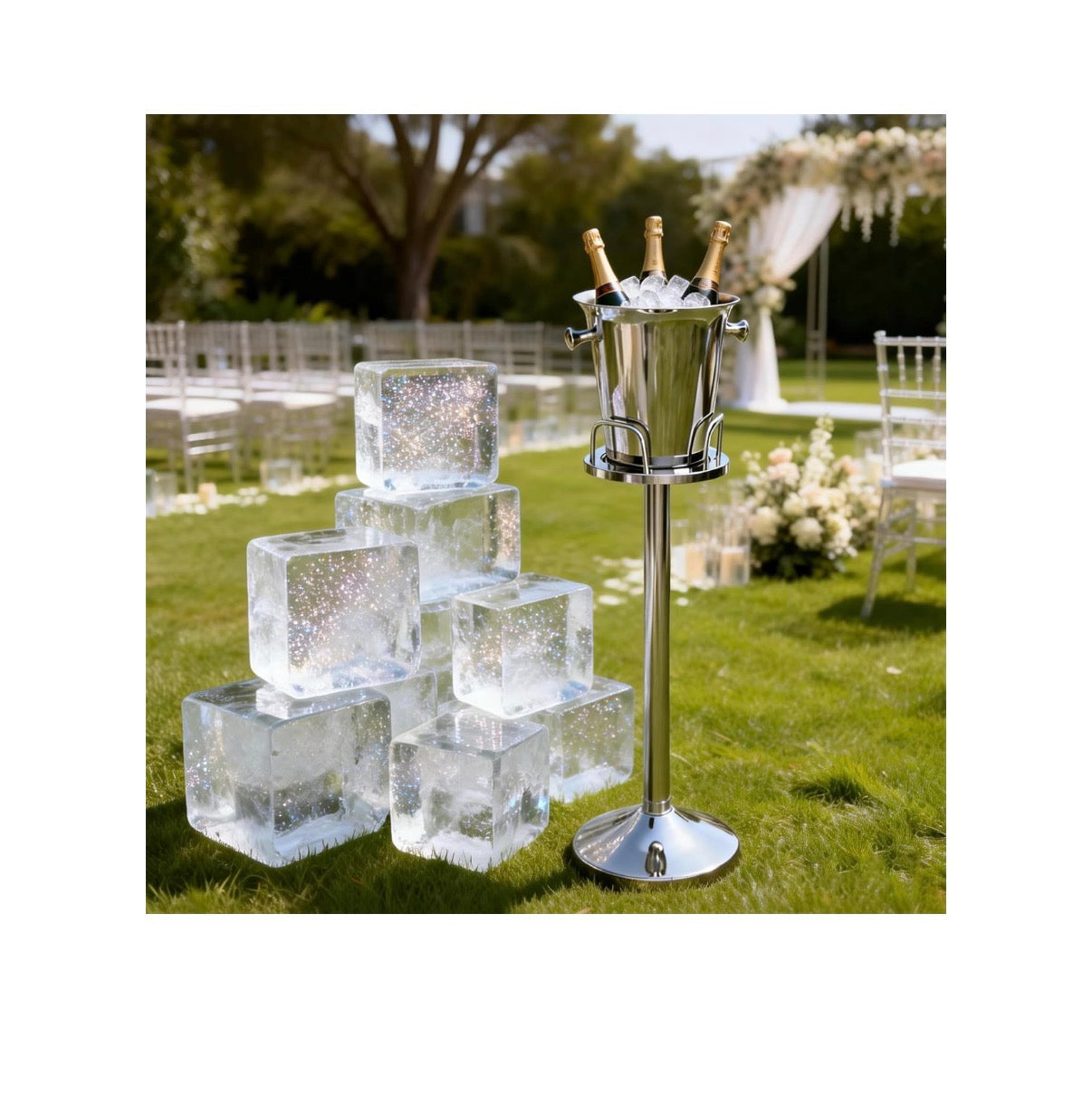 Champagne Bucket with Stand, Standing Ice Buckets 5L Wine Bucket Stand with Handles, Stainless Steel Standing Champagne Buckets Pedestal for Bar, KTV, Hotel, Party, or Gathering (New in Box)