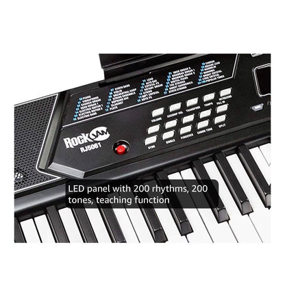 RockJam 61 Key Keyboard Piano Kit with Stand, Bench & Headphones Beginner Electric Keyboard Piano Set with Pitch Bend, LED Panel, Simply Piano Lessons and Note Stickers, All Included (New in Box)