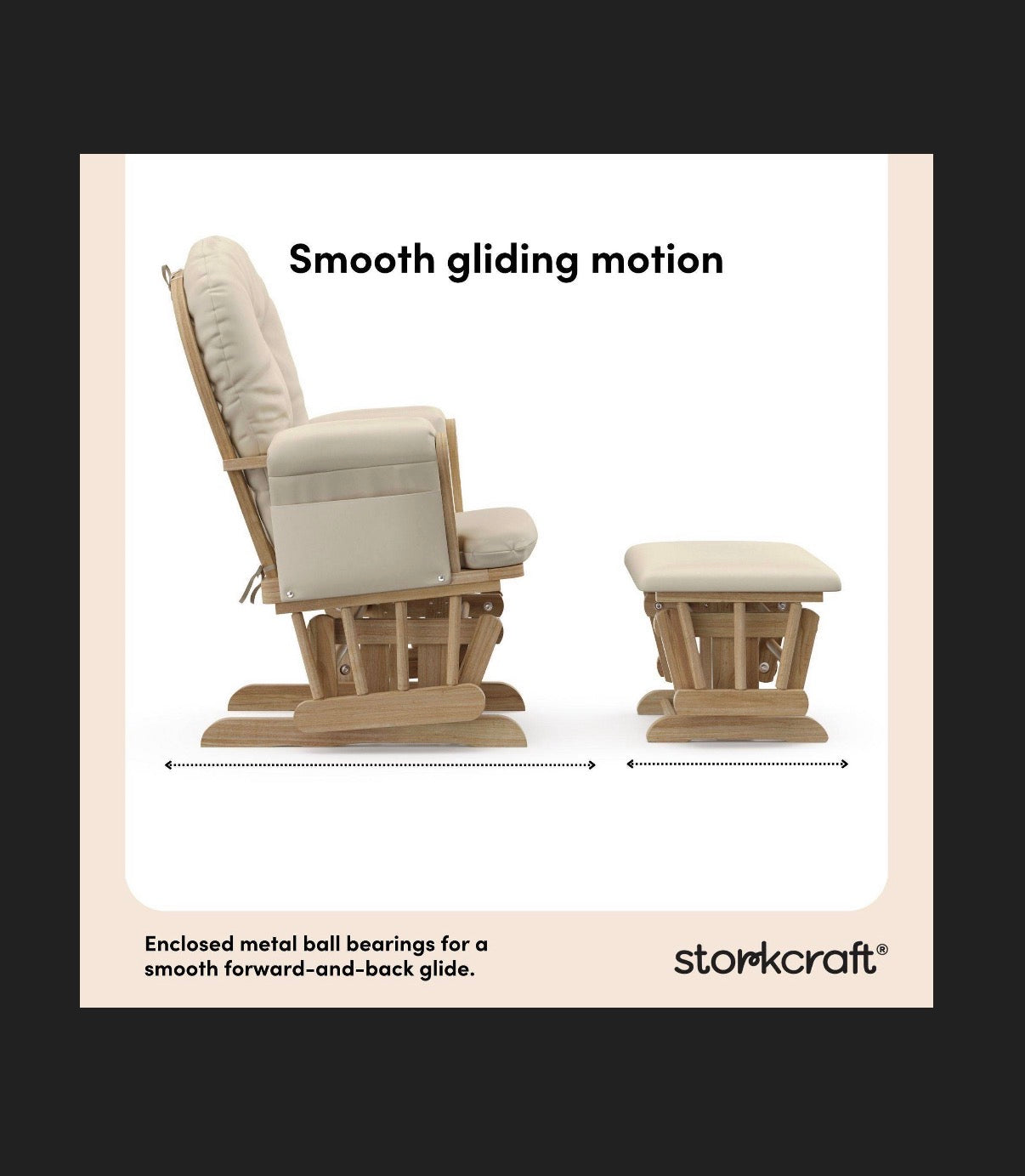 Storkcraft Hoop Glider Nursery Rocking Chair and Ottoman Frame/Beige Fabric; Wood Composite Frame, Tufted, Removable Cushions, Storage Compartment (New in Box) (Assembly Required)