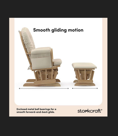 Storkcraft Hoop Glider Nursery Rocking Chair and Ottoman Frame/Beige Fabric; Wood Composite Frame, Tufted, Removable Cushions, Storage Compartment (New in Box) (Assembly Required)
