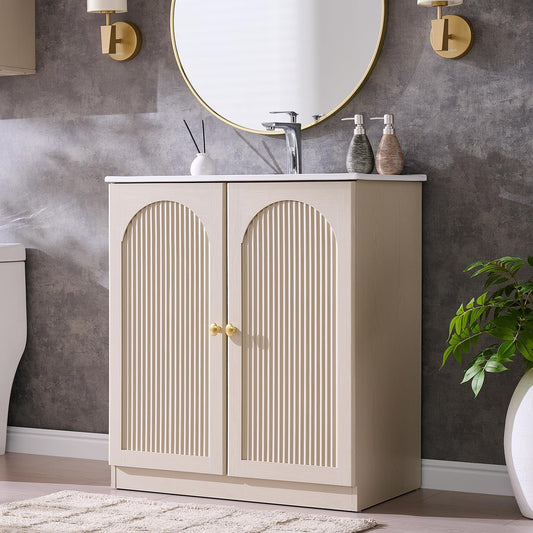 30 Inch Arched Bathroom Vanity with Sink, Modern Fluted Design