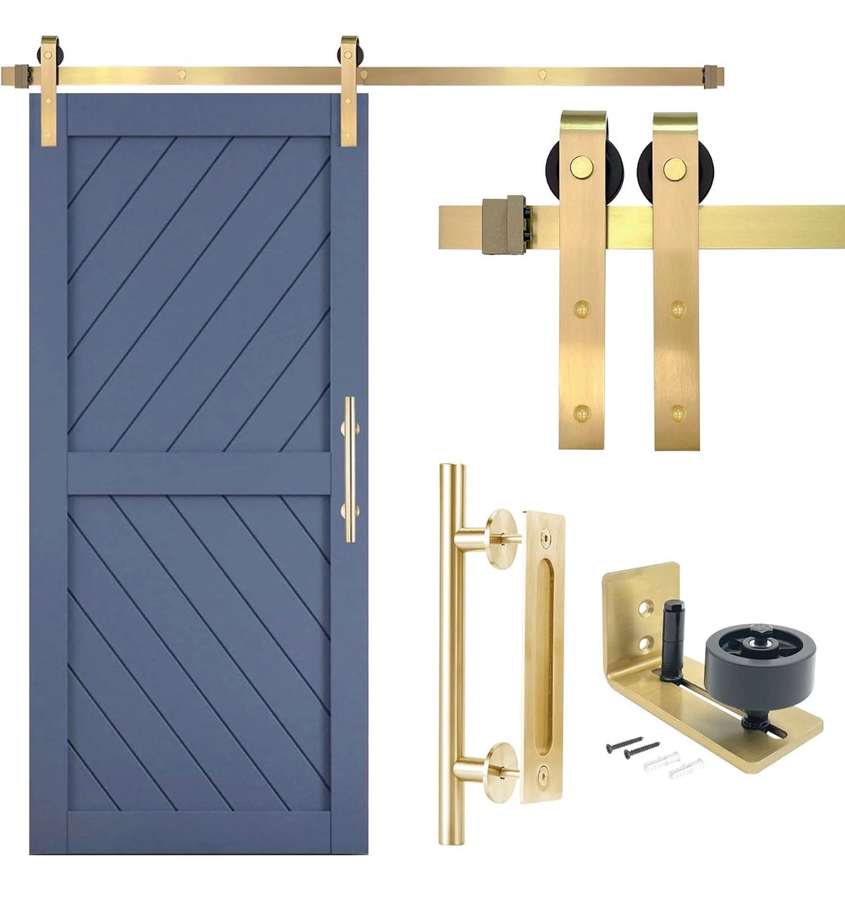 Rio Salto Gold Barn Door Hardware Kit 96 Inch Adjustable Length 8 Ft. Sliding Hardware Modern Barn Interior Gold Brush Brass Panel *Hardware Only* (New in Box)