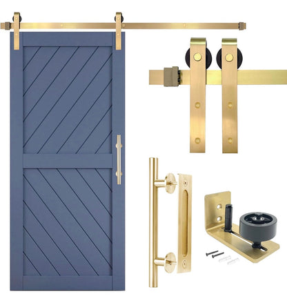 Rio Salto Gold Barn Door Hardware Kit 96 Inch Adjustable Length 8 Ft. Sliding Hardware Modern Barn Interior Gold Brush Brass Panel *Hardware Only* (New in Box)