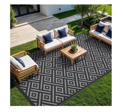 GENIMO Outdoor Rug, Waterproof Plastic Rugs 10 Ft. X 20 Ft. for Camping (Black/Gray) (New in Package)