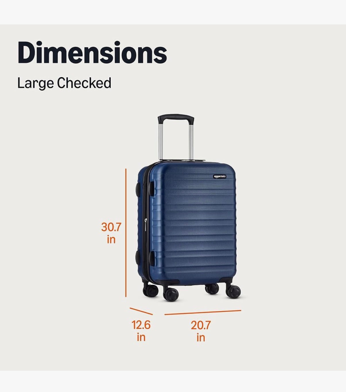 Amazon Basics 30 Inch Hardside Large Checked Luggage with Multi-Directional Wheel, Expandable for Up to 15% More Space, Scratch-Resistant Hardshell (Navy Blue) (New in Box)