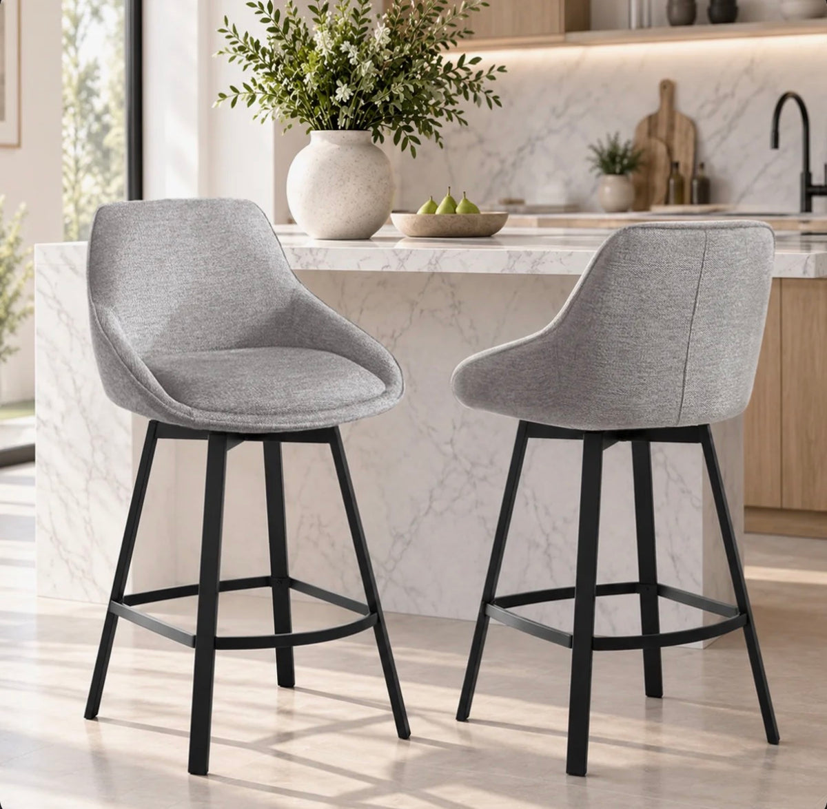 Absalom Modern 25.6 Inch Swivel Upholstered Counter Stools with Back and Metal Frame Set of Two (New in Box)