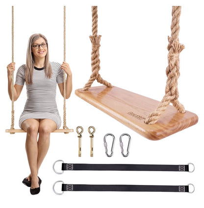 Hanging wooden tree swing for adults and kids