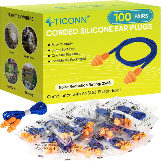 (New) TICONN 100 Pairs Reusable Silicone Ear Plugs 25dB