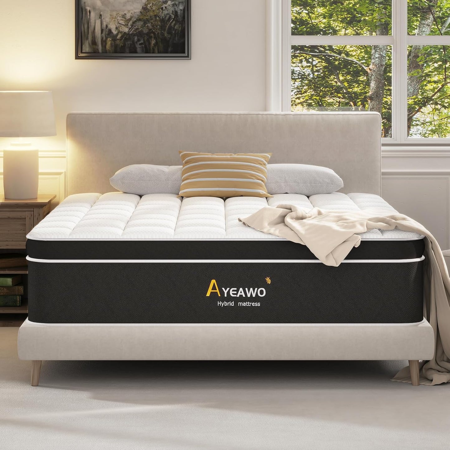(New, rolled up in package) Ayeawo Hybrid Mattress, King Size with Gel Memory Foam