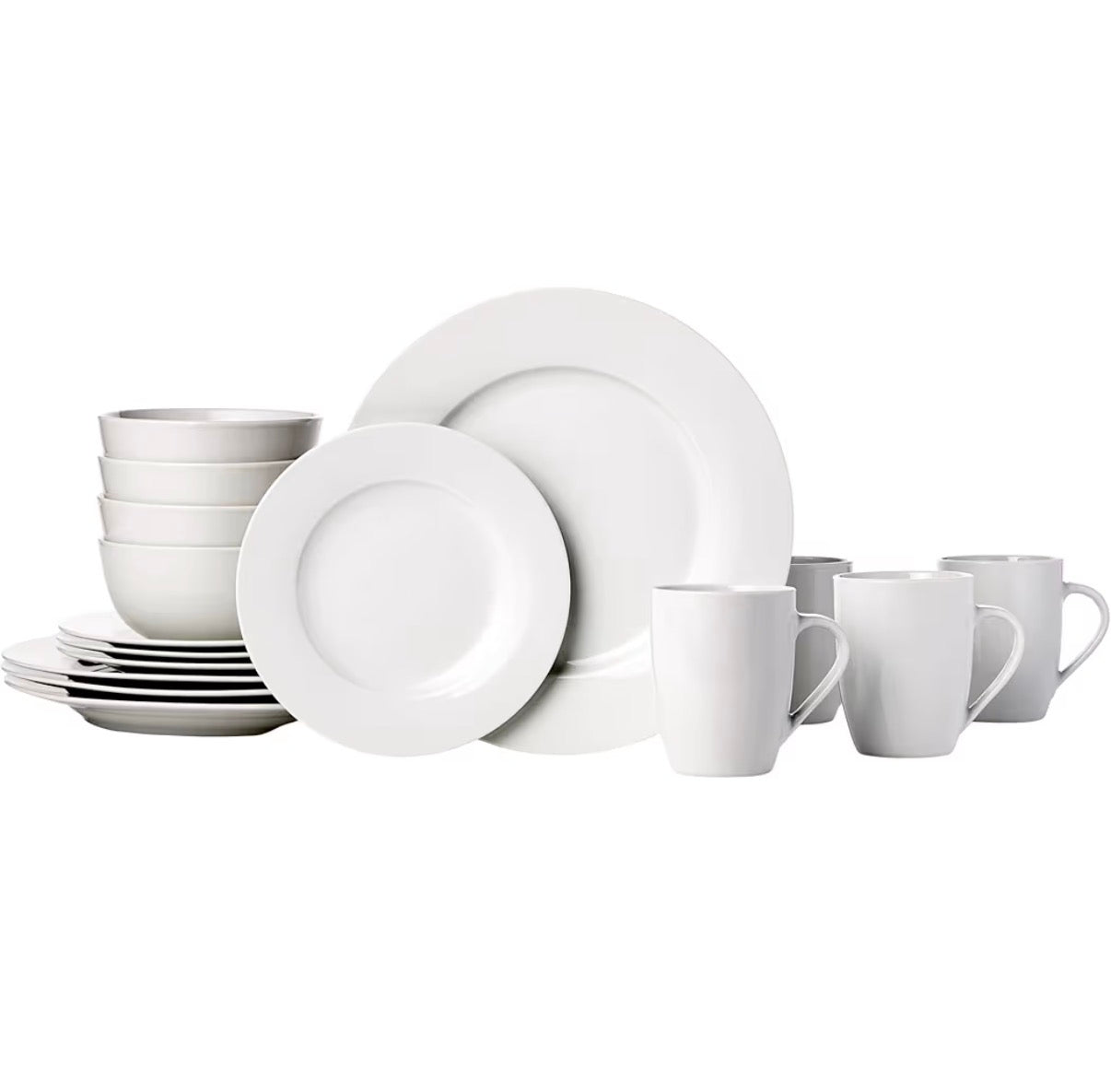 16 Piece Porcelain Dinnerware Set, Microwave and Dishwasher Safe, Service for 4, Plates, Bowls and Mugs (White) (New in Box)
