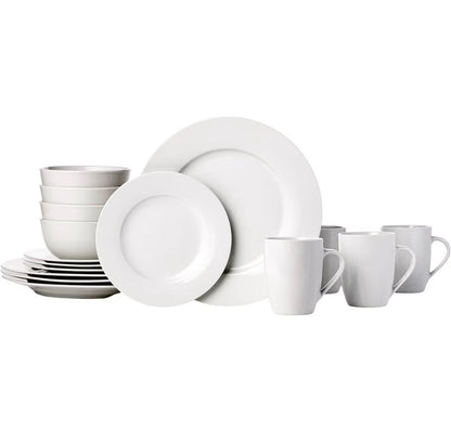 16 Piece Porcelain Dinnerware Set, Microwave and Dishwasher Safe, Service for 4, Plates, Bowls and Mugs (White) (New in Box)