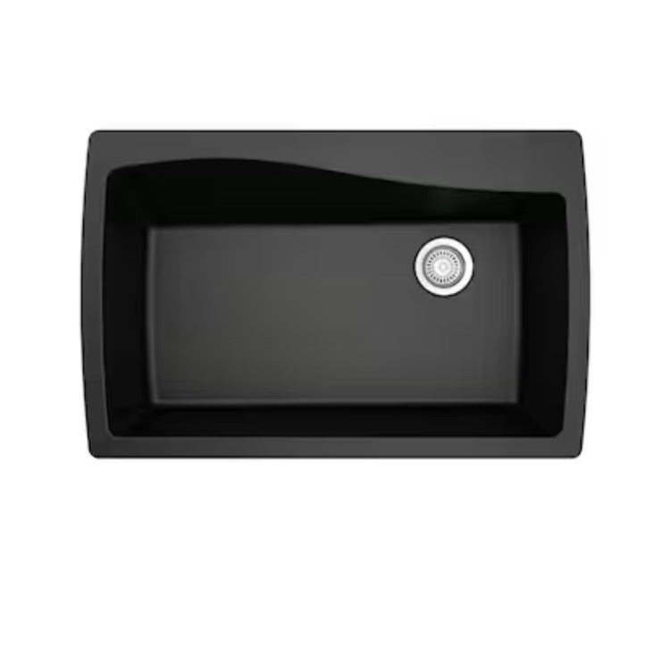 Karran Drop-In 34 Inch X 22 Inch Black Quartz Single Bowl 1 Hole Kitchen Sink (New in Box)