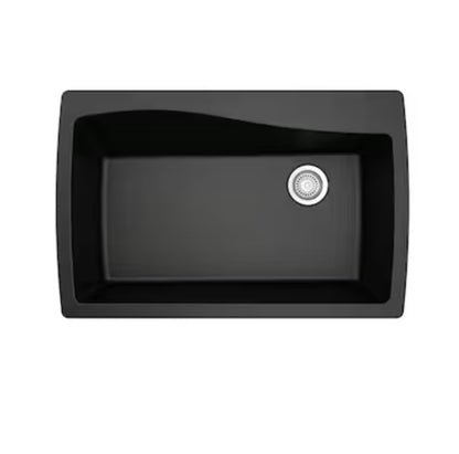 Karran Drop-In 34 Inch X 22 Inch Black Quartz Single Bowl 1 Hole Kitchen Sink (New in Box)