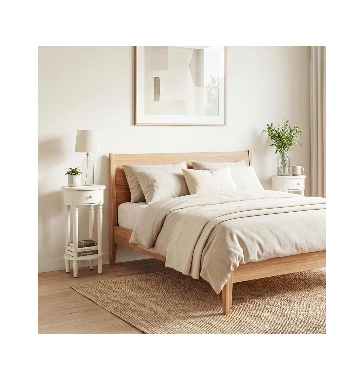 COSIEST Tall Nightstand with Drawer, Tall Side Table, 2 Tier Round End Table for Living Room, 28 Inch Accent Table for Corners (White) (New in Box)