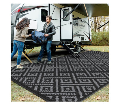 GENIMO Outdoor Rug, Waterproof Plastic Rugs 10 Ft. X 20 Ft. for Camping (Black/Gray) (New in Package)