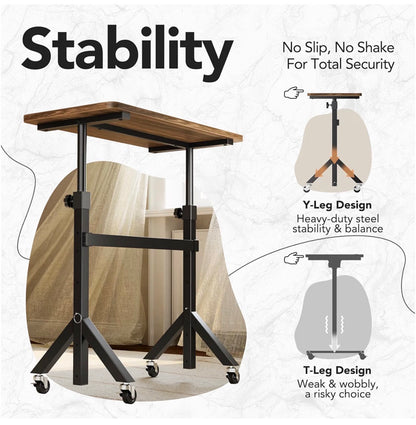 28 Inch - 46 Inch Small Standing Desk Adjustable Height Mobile Stand Up Desk with Wheels, Portable Rolling Deskfor Walking Pad and Treadmill, Computer Laptop Desk for Home/Office Space (Black Walnut) (New in Box)