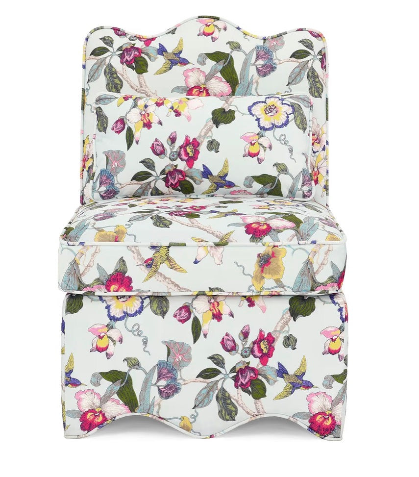 Flannel Upholstered Accent Chair-Retro Single Sofa Chair with Floral Pattern Armless Lounge Chair with Removable Cushion & Pillow (White with Floral Pattern) (New in Box)