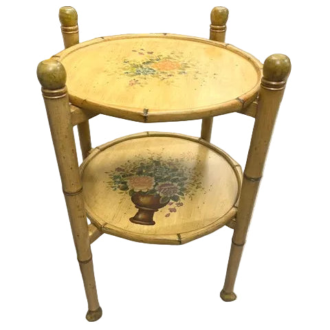 Vintage Two-Tier Faux-Bamboo Side Table