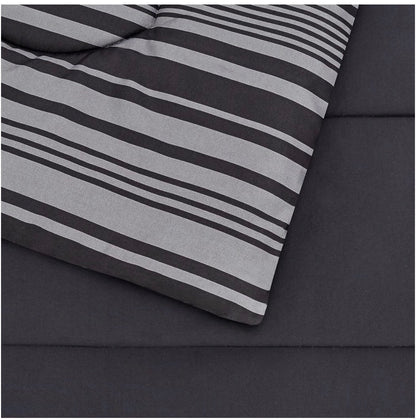 Amazon Basics 5 Piece Lightweight Microfiber Comforter Set with Sheets, Bed in a Bag, Gray Calvin Striped Bedding Twin/Twin XL (New in Box)