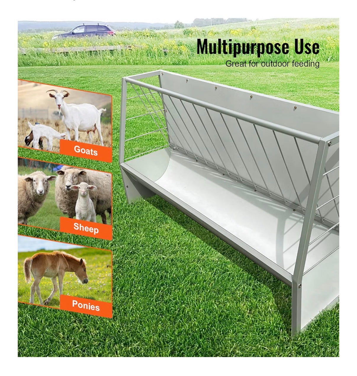 5ft Pasture Hay Feeder, Heavy Duty Galvanized Steel Livestock Hay Feeder, Outdoor Pasture Feeder for Sheep, Goats, Pony and Miniature Horses (New in Box)