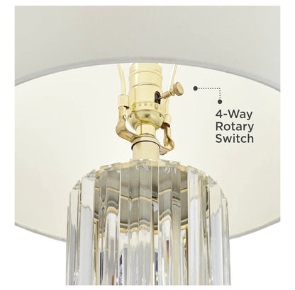 Rivera 27 3/4-Inch-Tall Table Lamp Gold Vintage Glass Rod Night Light LED Modern Traditional Nightlight Clear Bedroom, Living Room, Nightstand, Bedside, Office, Kids White Tapered Drum Shade (New in Box)