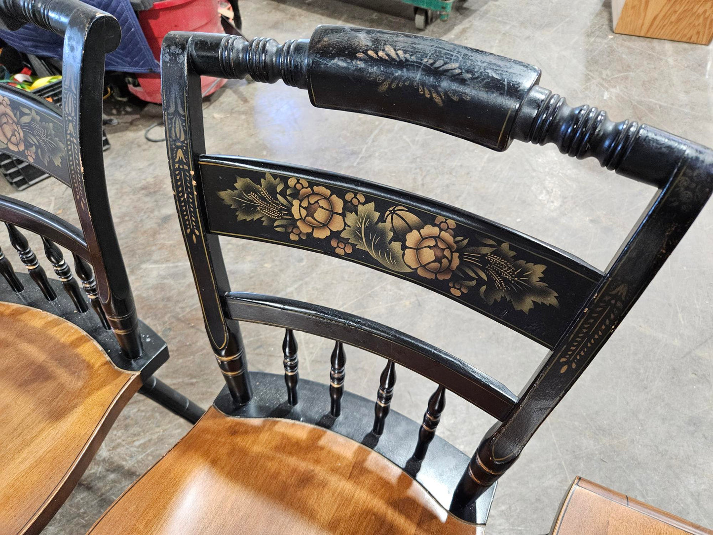 Lambert Hitchcock Ebonized and Gilt Ornate Maple Dining Chairs