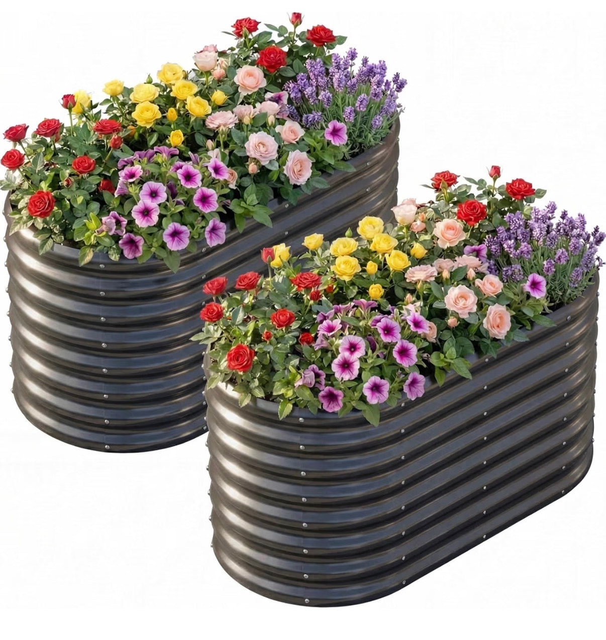 2 Pack 4 X 2 X 2 Ft. Galavanized Raised Garden Bed Outdoor, Oval Sturdy and Durable Planter Boxes for Vegetables, Fruits, Flowers and Plants, Easy Assembly (Gray) (New in Box)