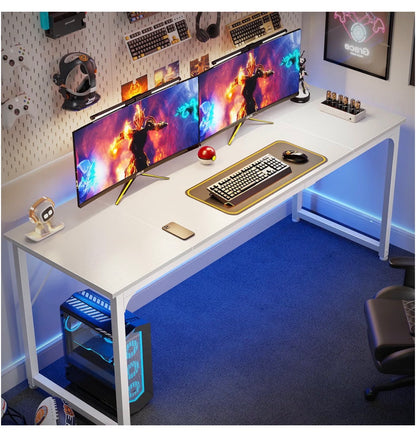 Huuger Computer Desk, 70 Inch Office Desk, Gaming Desk with Storage, Writing Desk for Home Office, Study, Long Simple Desk, Large Legroom, Metal Frame (White) (New in Box)