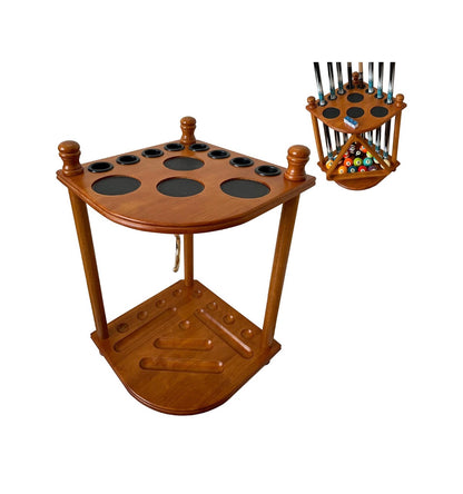 Floor pool Cue Rack Hold 8 Cue Sticks & Billard Accessories Corner Stand Pool Cue Holder Made of 100 Percent Solid Hardwood Provided Ball Rack Hook Cue Rack Only (Classic Oak) (New in Box; Needs to be Assembled)