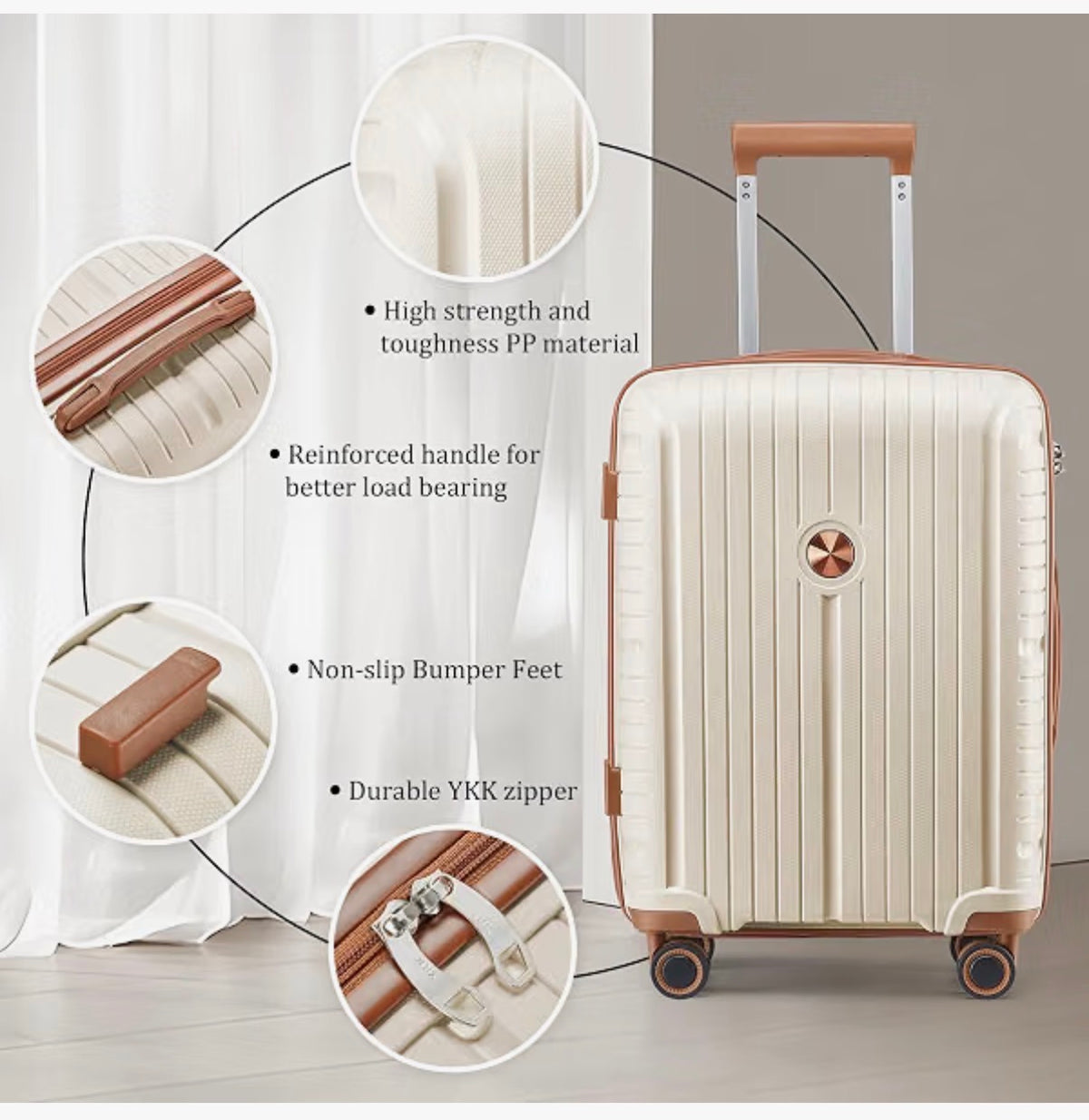Joyway Luggage Sets 10 Piece PP Hardshell Carry on Suitcase, Travel Lightweight Carry-on with Double Spinner Wheels and TSA Lock (Beige Brown) (New in Box)