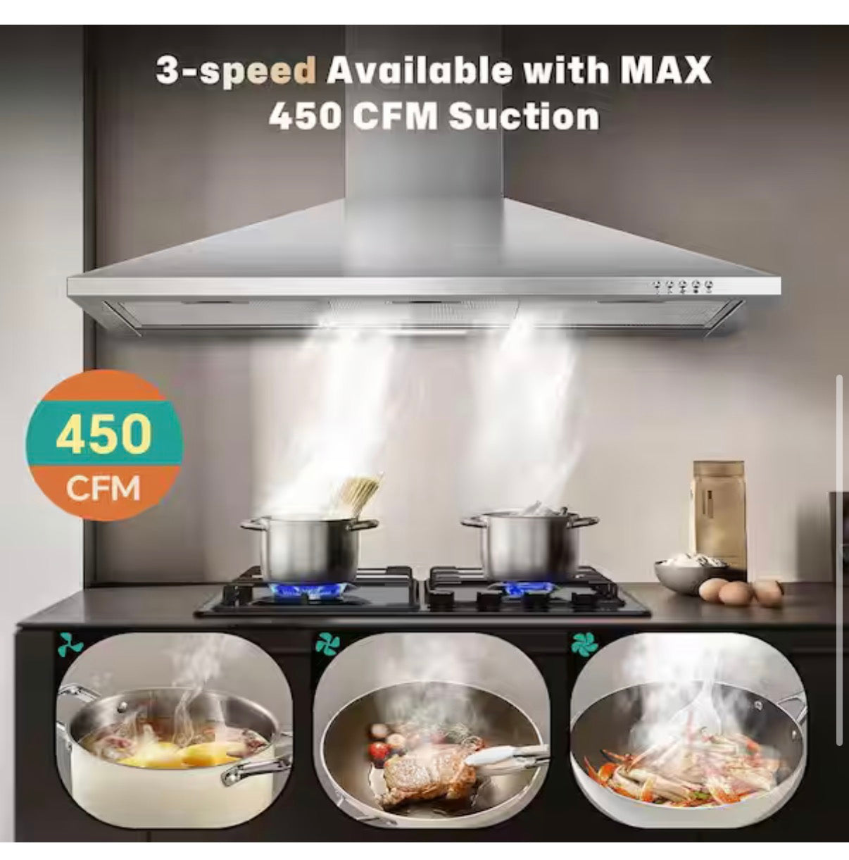 SNDOAS 36 Inch Wall Mount Range Hood Ducted/Ductless Convertible Downdraft System (Stainless Steel)