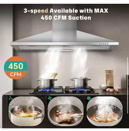 SNDOAS 36 Inch Wall Mount Range Hood Ducted/Ductless Convertible Downdraft System (Stainless Steel)