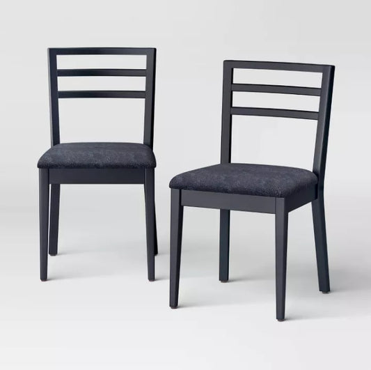 Set of 2 Ladder Back Dining Chair With Padded Seat Black