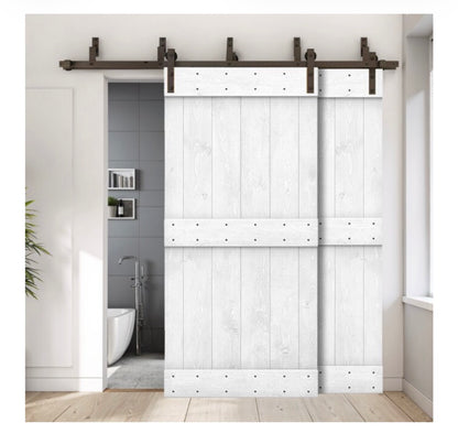 60 inch X 84 inch K-Frame white knotty pine wood solid core double bypass barn door (hardware included)