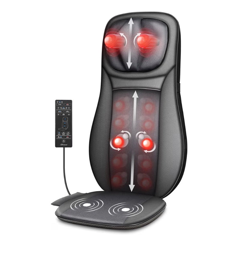 Snailax Shiatsu Neck & Back Massager with Heat, Full Back Kneading Shiatsu or Rolling Massage, Massage Chair Pad with Height Adjustment, Back Massager for Neck and Shoulder (New in Box)