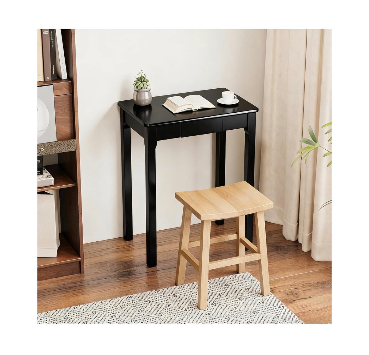 Solid Wood Desk with Drawers 24 X 16 Inch Single Narrow Desks, Rubber Wood Study Table, Small Writing Desks for Small Spaces/Bedroom Modern Black Desk (New in Box)