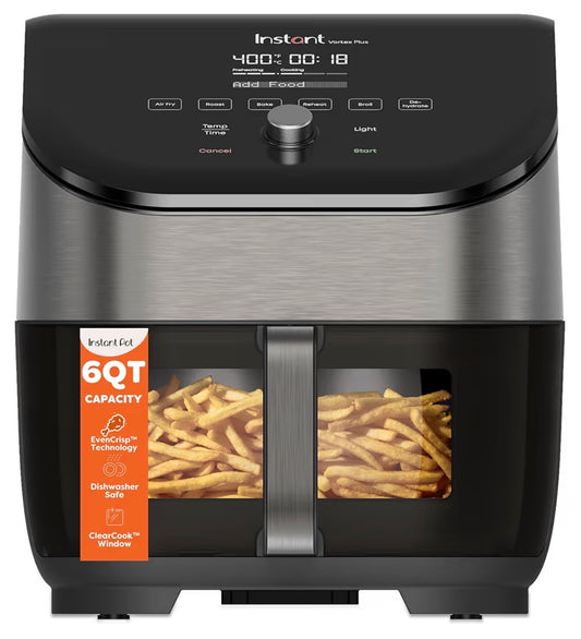Instant Pot Vortex Plus 6 Quart Air Fryer with Odor Ease Technology, 6-In-1 Functions That Crisps, Roasts, Broils, Dehydrates, Bakes & Reheats, 1700W (Black) (New in Box)