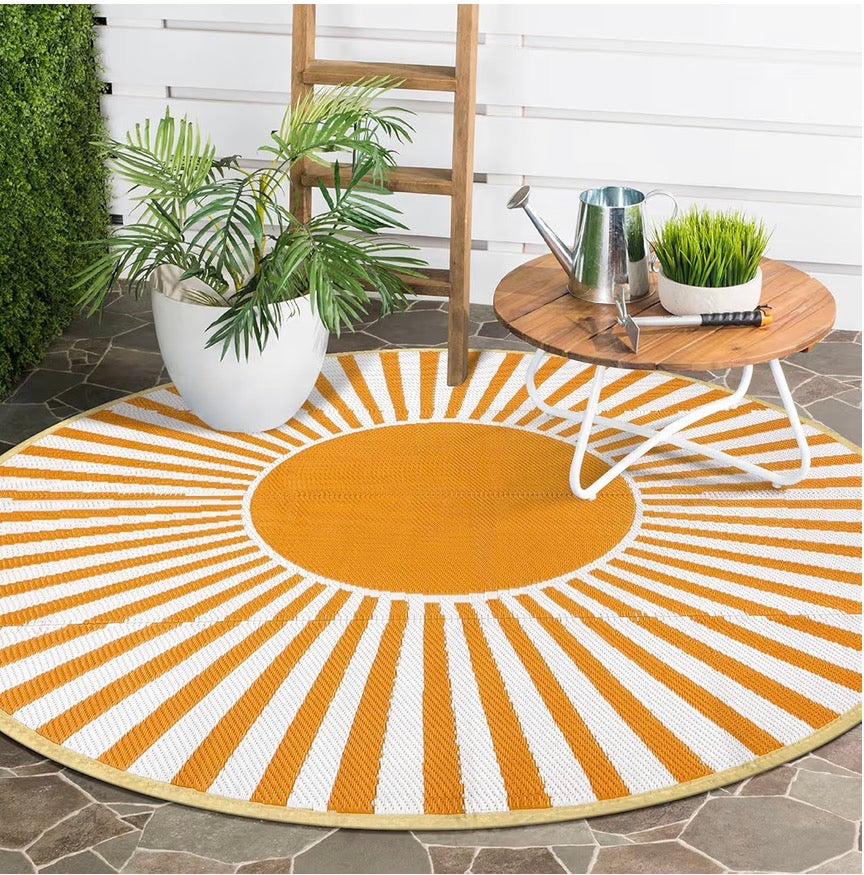 6 ft. Round Outdoor Rug - Waterproof Reversible Plastic Straw Patio Rug
