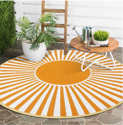 6 ft. Round Outdoor Rug - Waterproof Reversible Plastic Straw Patio Rug