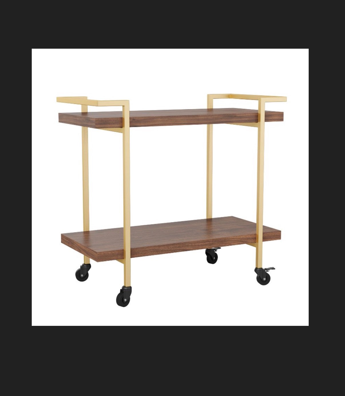 Martha Stewart 2 Tier Walnut Mobile Wood Grain Office Storage and Printer Cart with Polished Brass Frame (New in Box) (Assembly Required)