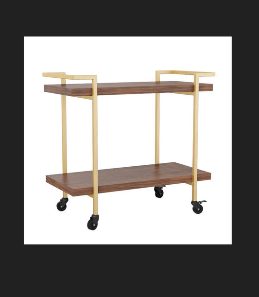 Martha Stewart 2 Tier Walnut Mobile Wood Grain Office Storage and Printer Cart with Polished Brass Frame (New in Box) (Assembly Required)
