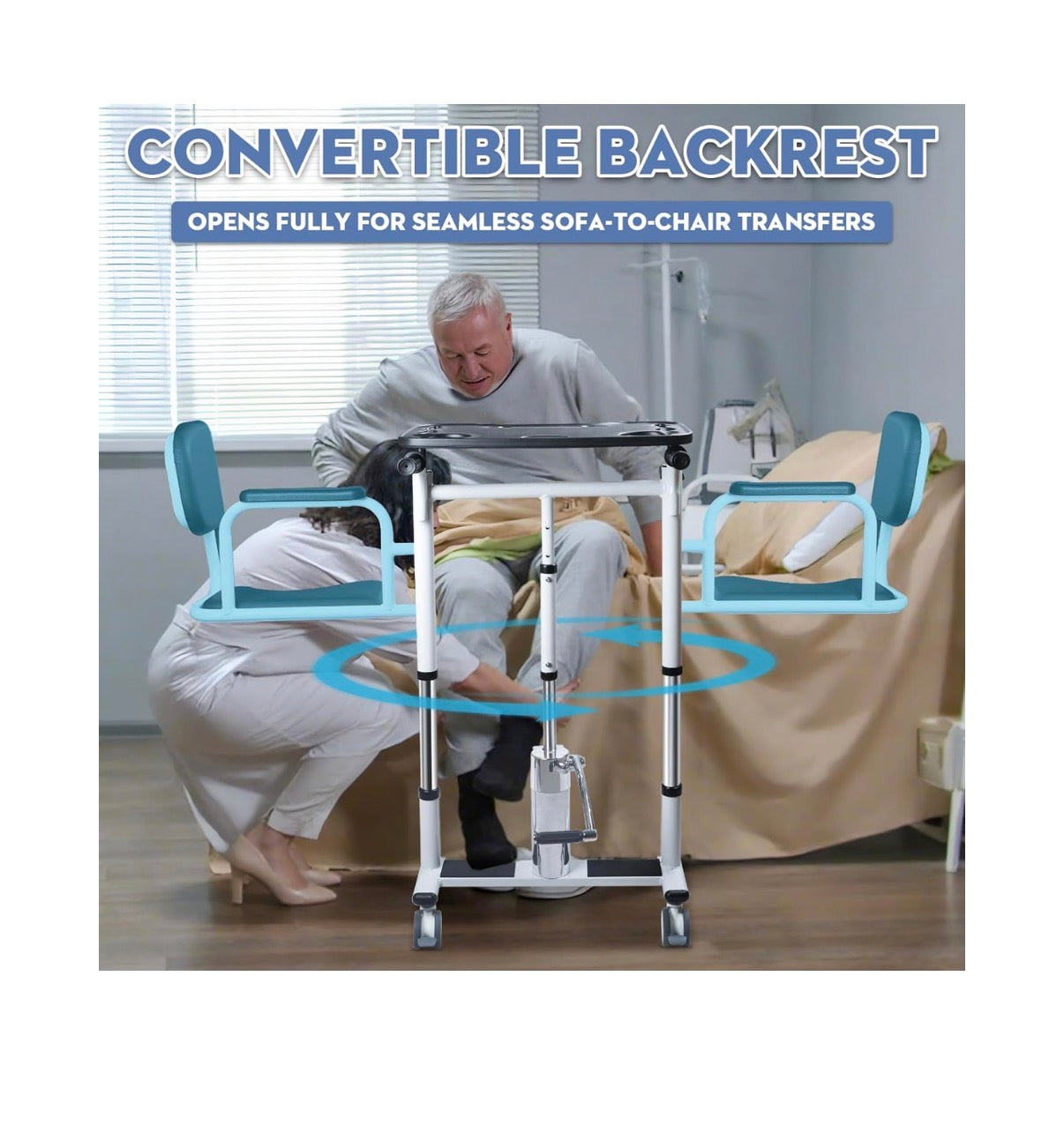 Drexo Patient lift Transfer Chair, 5 in 1 Patient Lift Chair with 180 Degree Split Seat, Height Adjustable Patient Transer Chair with 4 Casters for Home, Seniors, Elderly Load 450 lbs (Non-Fold)
