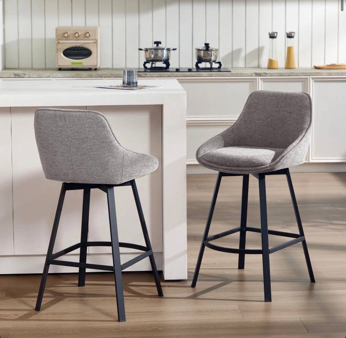 Absalom Modern 25.6 Inch Swivel Upholstered Counter Stools with Back and Metal Frame Set of Two (New in Box)