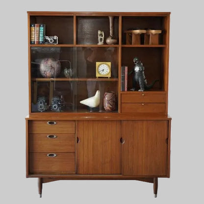 Mid-Century Modern Walnut Display Cabinet Hutch by Hooker Furniture