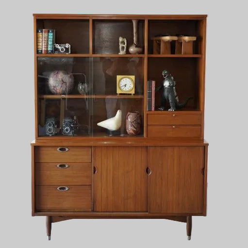 Mid-Century Modern Walnut Display Cabinet Hutch by Hooker Furniture
